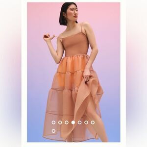 Anthropologie X OhSevenDays Tiered Sheer Midi Dress Size Medium color blush